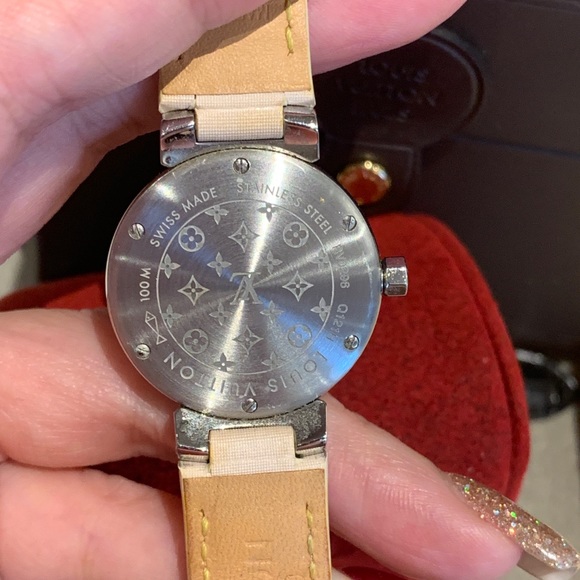 Authentic LOUIS VUITTON Tambour Pink with Diamonds Quartz Leather Ladies Watch - Picture 7 of 8